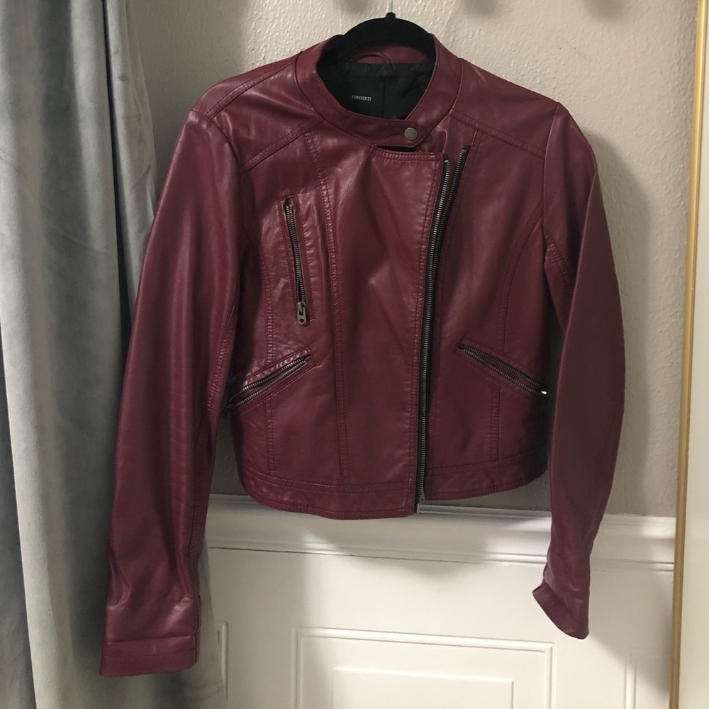 Faux leather jacket.